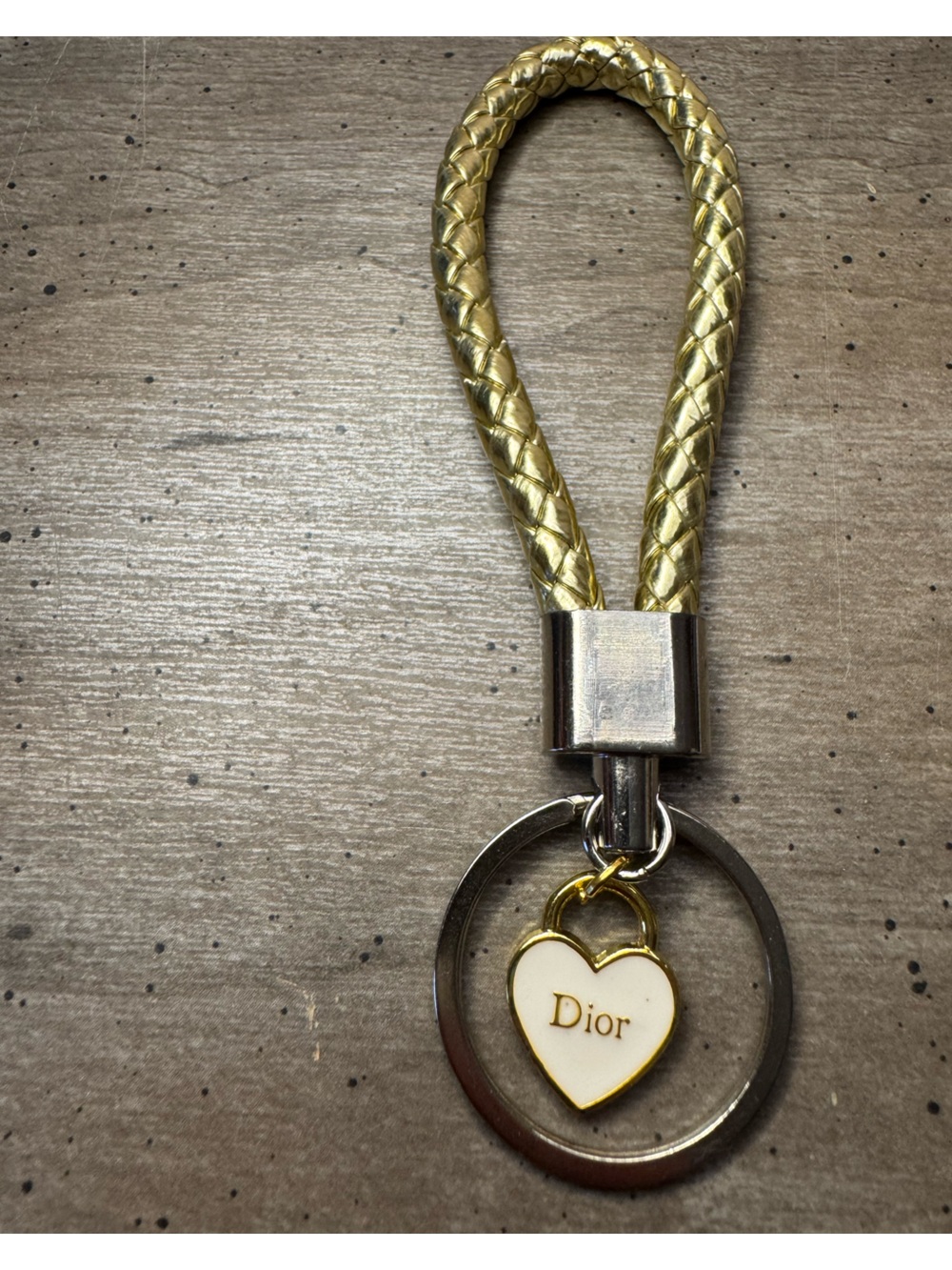 Gold Braided Loop Keyring with White Heart Charm